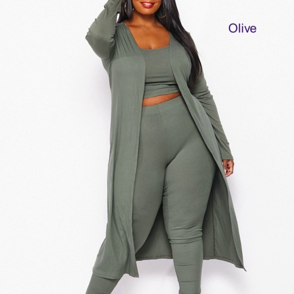 Three piece Pant set Plus size in Olive